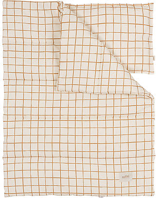 Malomi Kids Bedding Set Cushion+Quilt XXL - Camel Check - 100% Cotton - 140x200cm Duvet Sets