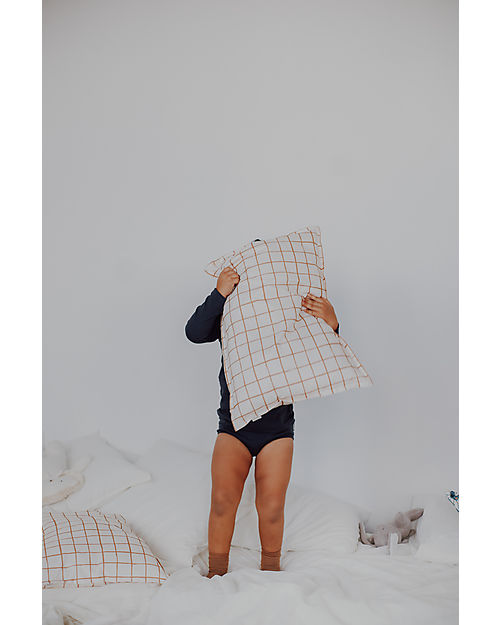 Malomi Kids Bedding Set Cushion+Quilt XXL - Camel Check - 100% Cotton - 140x200cm Duvet Sets