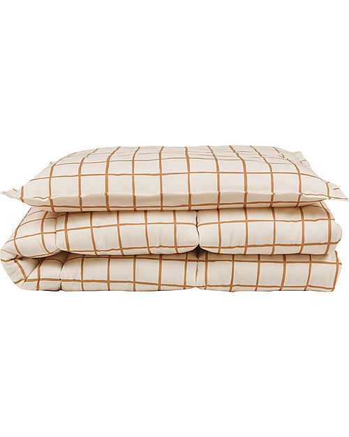 Malomi Kids Bedding Set Cushion+Quilt XXL - Camel Check - 100% Cotton - 140x200cm Duvet Sets