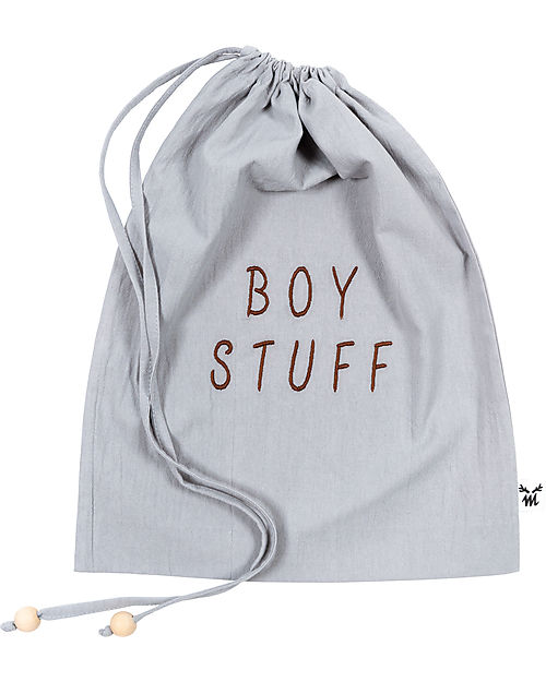 Malomi Kids Boy Stuff Bag - Grey - 100% Cotton with Embroidery Travel Bags