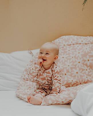 Malomi Kids Longsleeve Romper with Legs 0-4 months - Blush Daisies - Organic Cotton Jersey Sleeping Bags