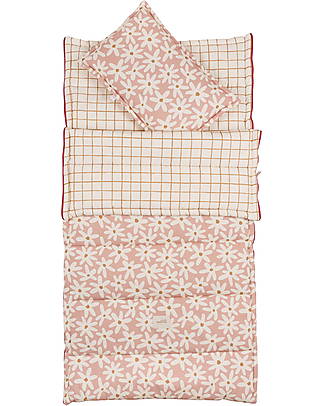 Malomi Kids Sleeping Bag with Pillow - Blush Daises - 100% Organic Cotton Oeko-Tex - 2-10Y Sleeping Bags