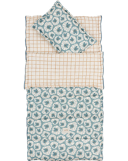 Malomi Kids Sleeping Bag with Pillow Denim Lions 100% Organic