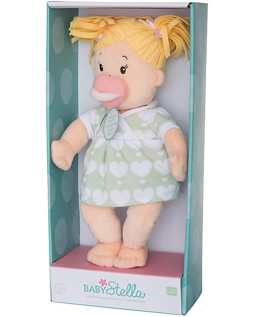 Manhattan toy Baby Stella Blonde Doll, with Dress and Magnetic Pacifier - 38 cm Dolls
