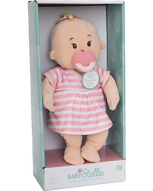 Manhattan toy Baby Stella Peach Doll with Dress and Magnetic Pacifier - 38 cm Dolls