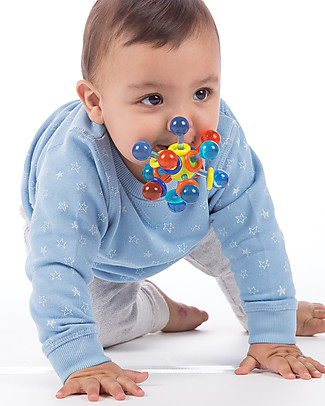Manhattan toy Infant Rattle Teether, Transparent Atom - Safe and Colorful Teethers