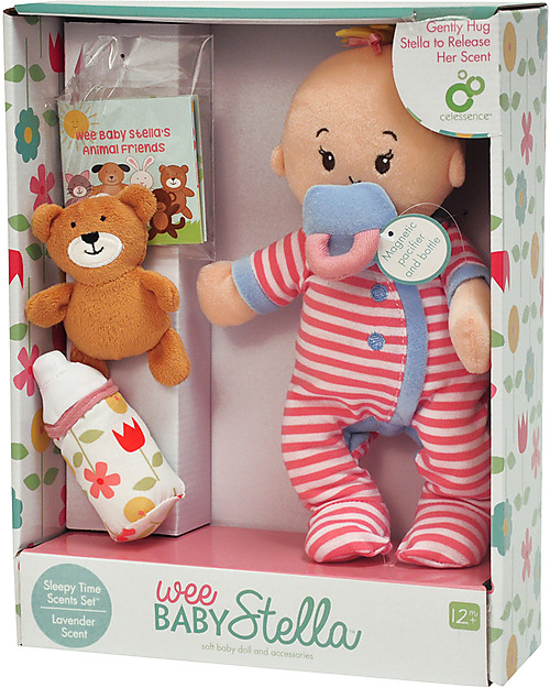 Manhattan toy Wee Baby Stella Peach Doll - Sleepy Time Scents Set - 30 cm Small Dolls