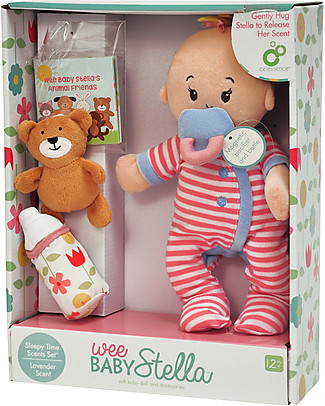 Manhattan toy Wee Baby Stella Peach Doll - Sleepy Time Scents Set - 30 cm Small Dolls