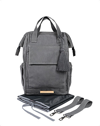 Mara Mea 3-in-1 Travel Diaper Backpack Journeying - Grey - Waxed Canvas Large Backpacks