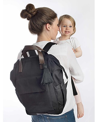 Mara Mea 3-in-1 Travel Diaper Backpack Travel Diary, Black with Leather Handle Large Backpacks