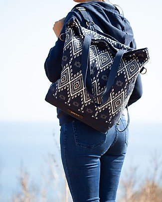 Mara Mea 4 in 1 Diaper Bag Ancient City - Night Blue/Off White - Water repellent Cotton Canvas (multi-functional and multipocket) Large Backpacks