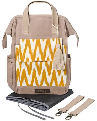 Mara Mea 4 in 1 Diaper Bag Lake Sunset, Beige - Water repellent Cotton Canvas (multi-functional & multipocket) Diaper Changing Bags