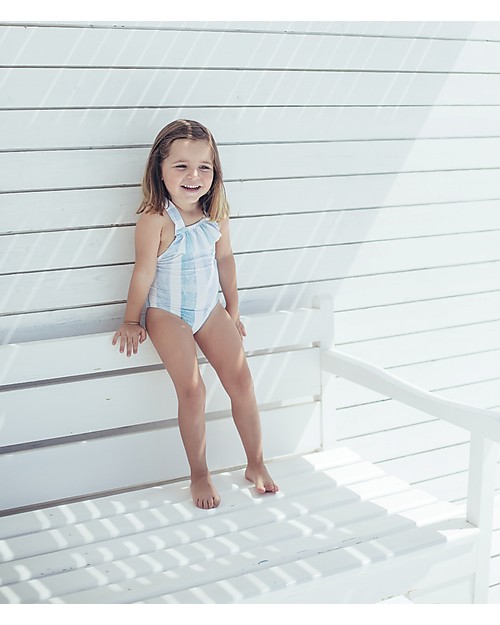 Maria Bianca Bathing Suit with Blue and White Stripes girl