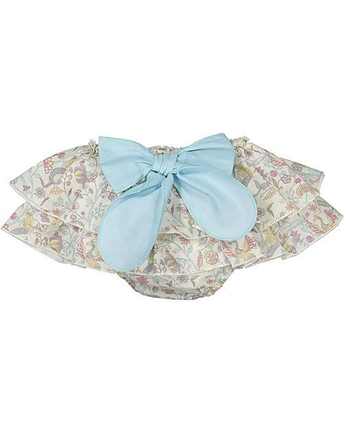 Maria Bianca Floral Bloomers with Turquoise Bow - 100% Cotton Shorts