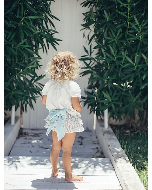 Maria Bianca Floral Bloomers with Turquoise Bow - 100% Cotton Shorts