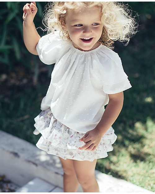 Maria Bianca Floral Bloomers with Turquoise Bow - 100% Cotton Shorts