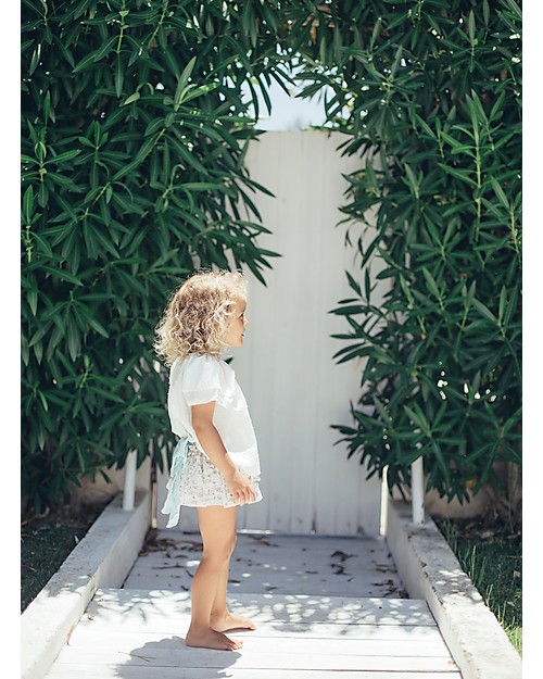 Maria Bianca Floral Bloomers with Turquoise Bow - 100% Cotton Shorts