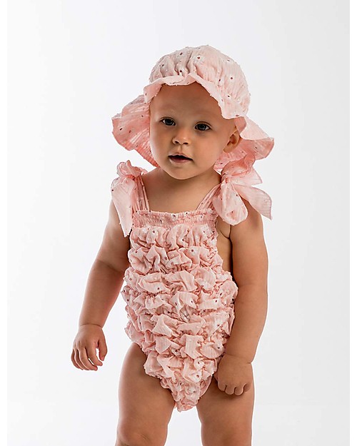 Maria Bianca Plumetti Hat with Bow, Floral Pink - 100% cotton Sunhats