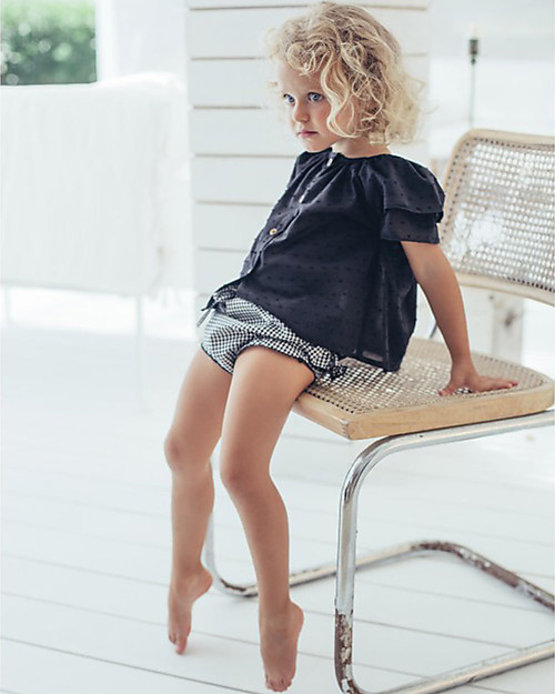 Maria Bianca Shoulder Blouse for Girls, Black - 100% Cotton Bluse
