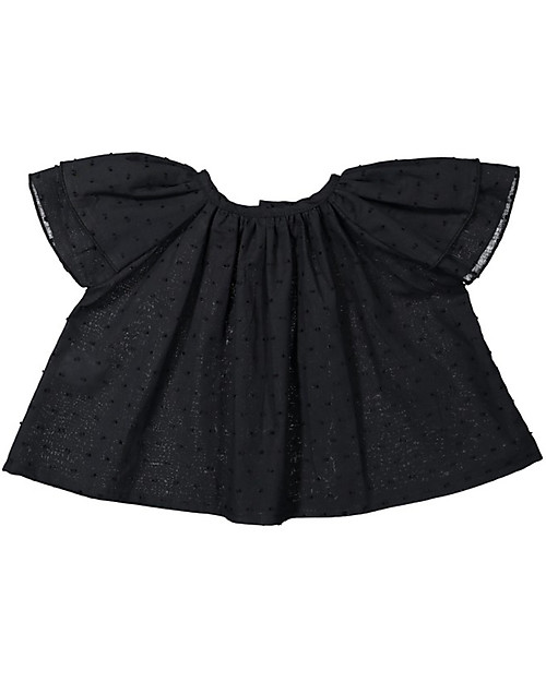 Maria Bianca Shoulder Blouse for Girls, Black - 100% Cotton Bluse