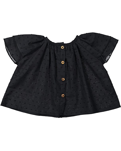 Maria Bianca Shoulder Blouse for Girls, Black - 100% Cotton Bluse
