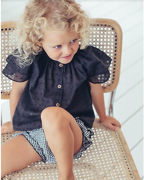 Maria Bianca Shoulder Blouse for Girls, Black - 100% Cotton Bluse