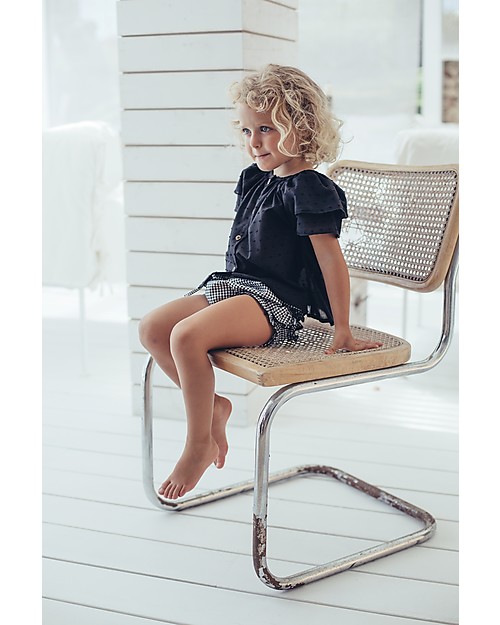 Maria Bianca Shoulder Blouse for Girls, Black - 100% Cotton Bluse