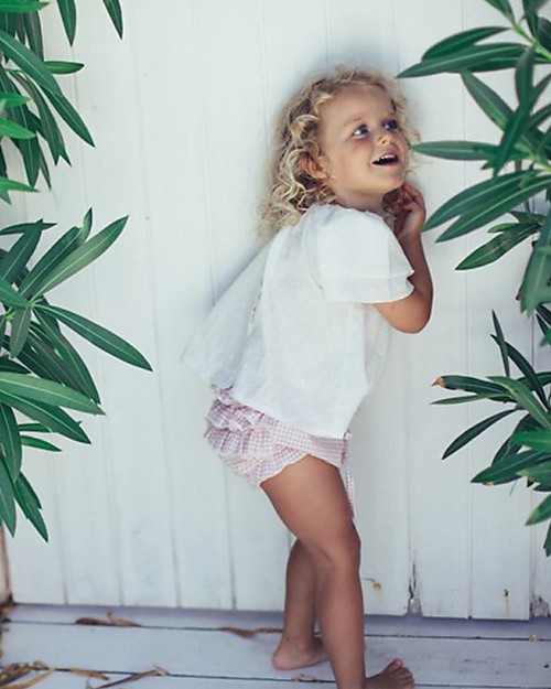 Maria Bianca Shoulder Blouse for Girls, Pearl - 100% Cotton Bluse