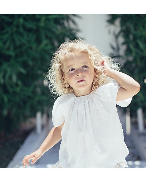 Maria Bianca Shoulder Blouse for Girls, Pearl - 100% Cotton Bluse