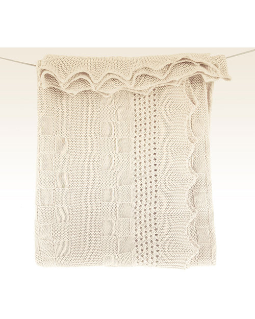 Marquise de Laborde Cream Royal Baby Basketweave Blanket - 100% Pure Merino Wool (110 x 100 cm) Muslin Swaddle