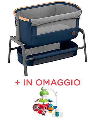 Maxi Cosi Bedside Sleeper Iora - Essential Blue - From Birth + Portable Musical Mobile Co-Sleeping Cribs