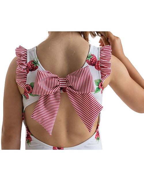 Meia Pata Baby Bathing Suit La Digue - Raspberries - with Ruffles and Bow Swimsuits