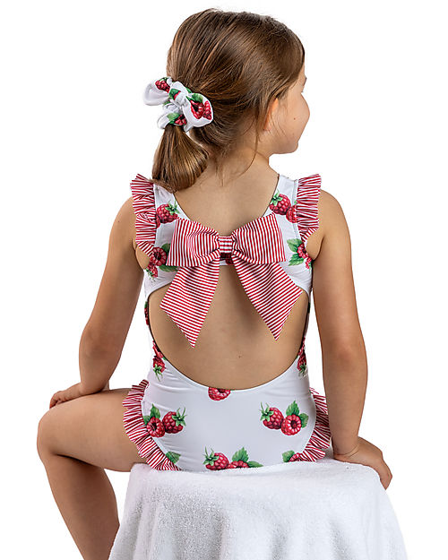 Meia Pata Baby Bathing Suit La Digue Raspberries with Ruffles and Bow unisex bambini