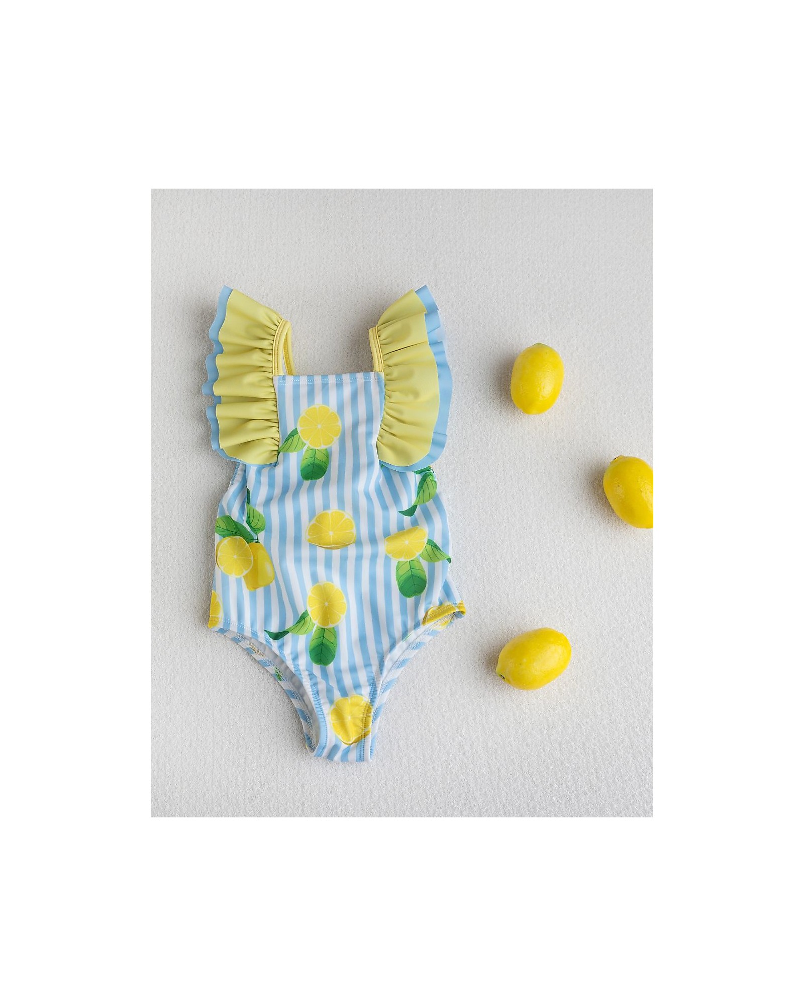 Meia Pata Baby Bathing Suit Saint Anne Lemons with Ruffles and Bow unisex bambini