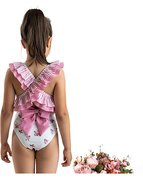 Meia Pata Seychelles Swimsuit - Flowers - with Ruffles and Bow Swimsuits