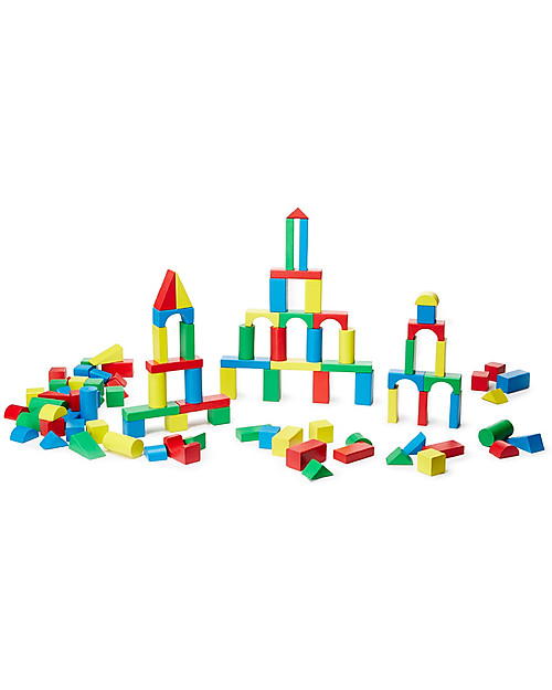 Melissa Doug 100 Wood Blocks Set Build and Learn unisex bambini