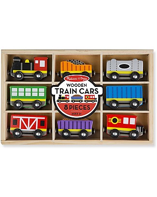Melissa & Doug 8-Pieces Wooden Train Car Set with Storage Box - Great gift idea! Wooden Toy Cars, Trains & Trucks