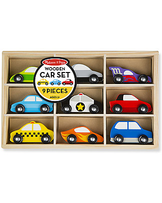 Melissa & Doug 9-Pieces Wooden Car Set with Storage Box - Great gift idea! Wooden Toy Cars, Trains & Trucks