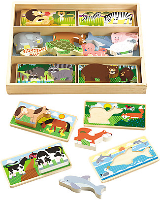 Melissa & Doug Animal Picture Board - 8 Double-Sided Boards & 16 Wooden Animals Puzzles