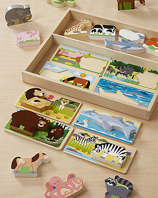 Melissa & Doug Animal Picture Board - 8 Double-Sided Boards & 16 Wooden Animals Puzzles