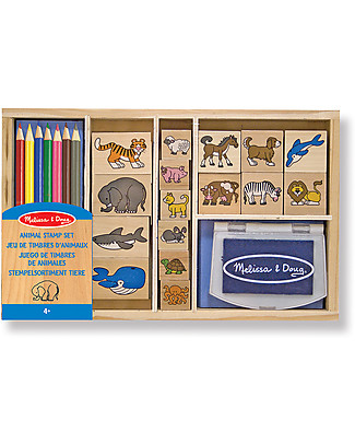 Melissa & Doug Animal Stamp Set - Includes colored pencils and inkpad - 24 Pieces Art & Craft Kits