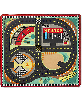 Melissa & Doug Around the Race Track Rug - 100 x 90 cm - Includes 4 Wooden Cars! Playmats
