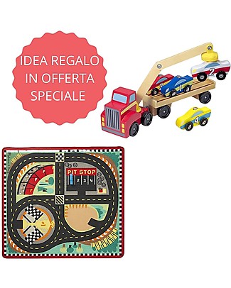 Melissa & Doug Around the Race Track Rug + Wooden Magnetic Car Loader Playmats