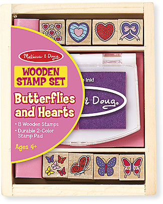 Melissa & Doug Butterfly and Hearts Wooden Stamp Set - 8 stamps Stickers & Stamps Sets