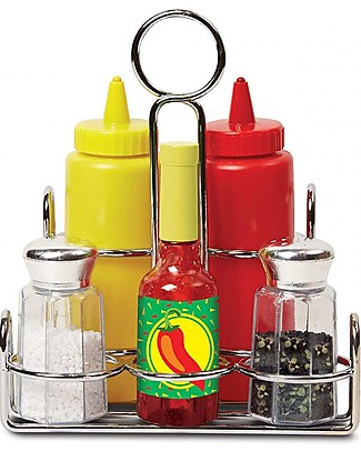 Melissa & Doug Condiments Set - Sauce + Salt and Pepper Wooden Food