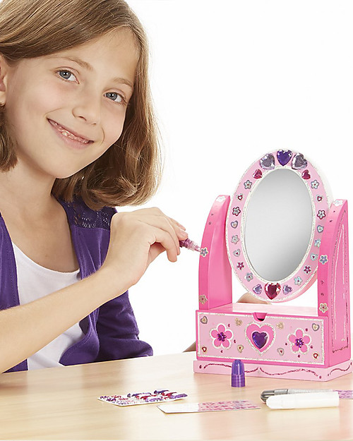 Melissa & Doug Decorate your Own Wooden Vanity - Stickers and Glitter Glues Included! Pretend Play