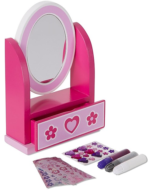 Melissa & Doug Decorate your Own Wooden Vanity - Stickers and Glitter Glues Included! Pretend Play