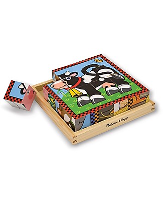 Melissa & Doug Farm Cube Puzzle - 16 Wooden Cubes Puzzles