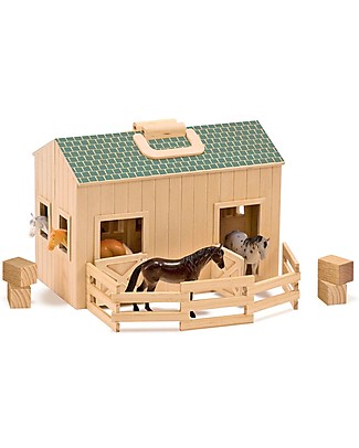 Melissa & Doug Fold & Go Wooden Play Stable - Includes 4 horses! Figures & Playsets