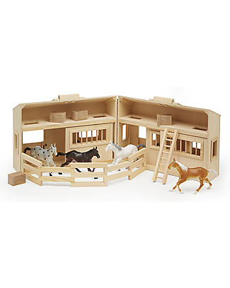 Melissa & Doug Fold & Go Wooden Play Stable - Includes 4 horses! Figures & Playsets